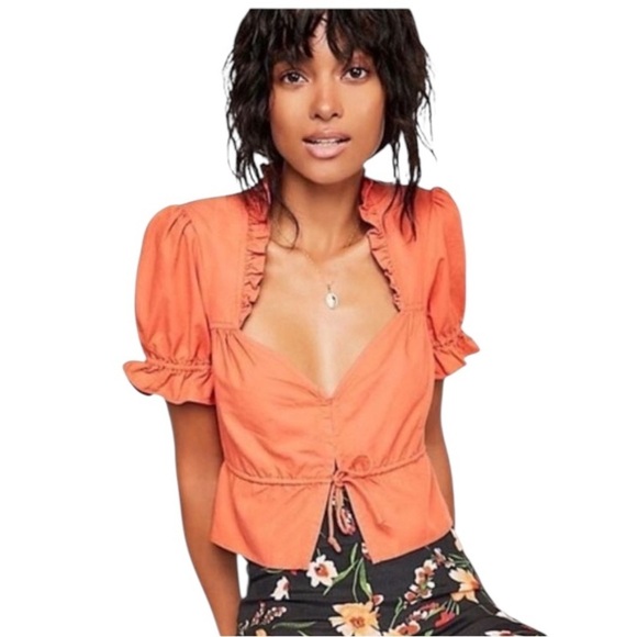 Free People Sweet Things Orange Tie Front Top Size XS - Picture 1 of 17